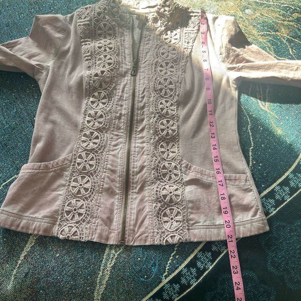 XCVI Embroidered Zip Jacket Women’s S Dusty Rose Cotton Blend Boho Lace Preppy - Picture 11 of 14
